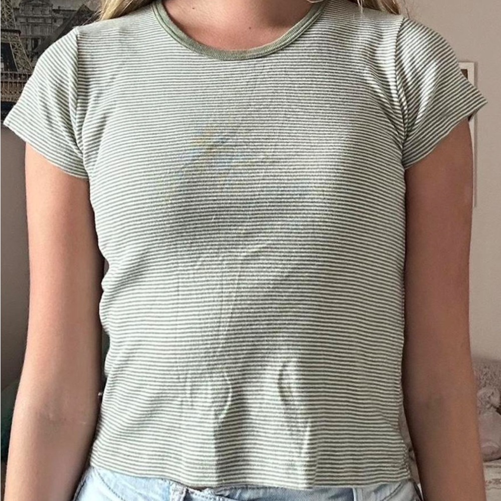 Brandy melville green striped crop tee